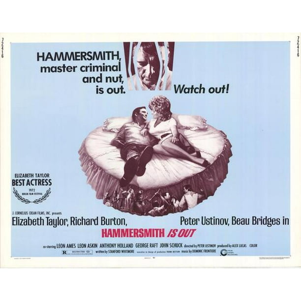 HAMMERSMITH IS OUT 1972 Peter Ustinov Elizabeth Taylor Cinema Poster Art